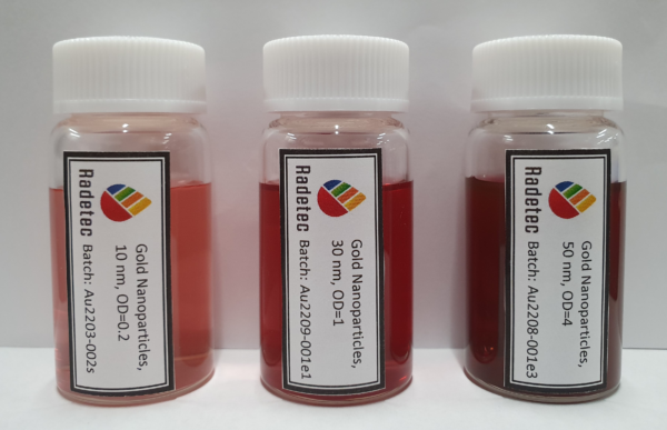 Gold nanoparticles, citrate-stabilised, 10, 30 and 50 nm diameter