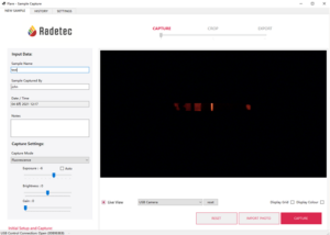 Screenshot of the Flare software while imaging a fluorescence-based LFA strip.