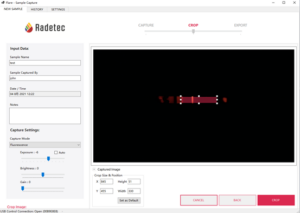 Screenshot of the Flare software. A Region Of Interest is selected on a fluorescence-based LFA strip.