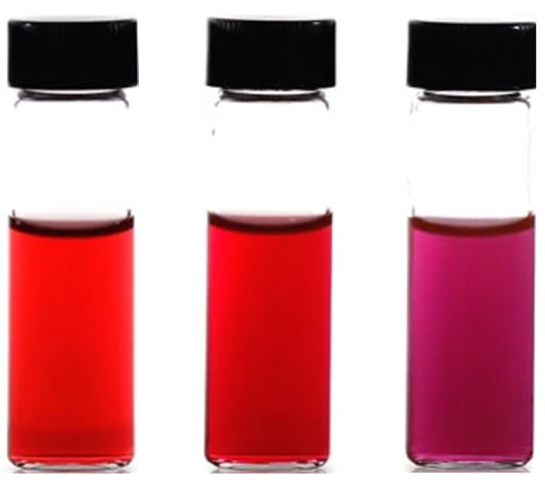 Gold nanoparticles of various sizes.